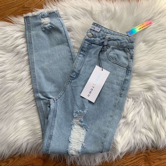 Tinseltown Distressed The Mom High Rise Jeans Denim size 9 - Picture 2 of 9